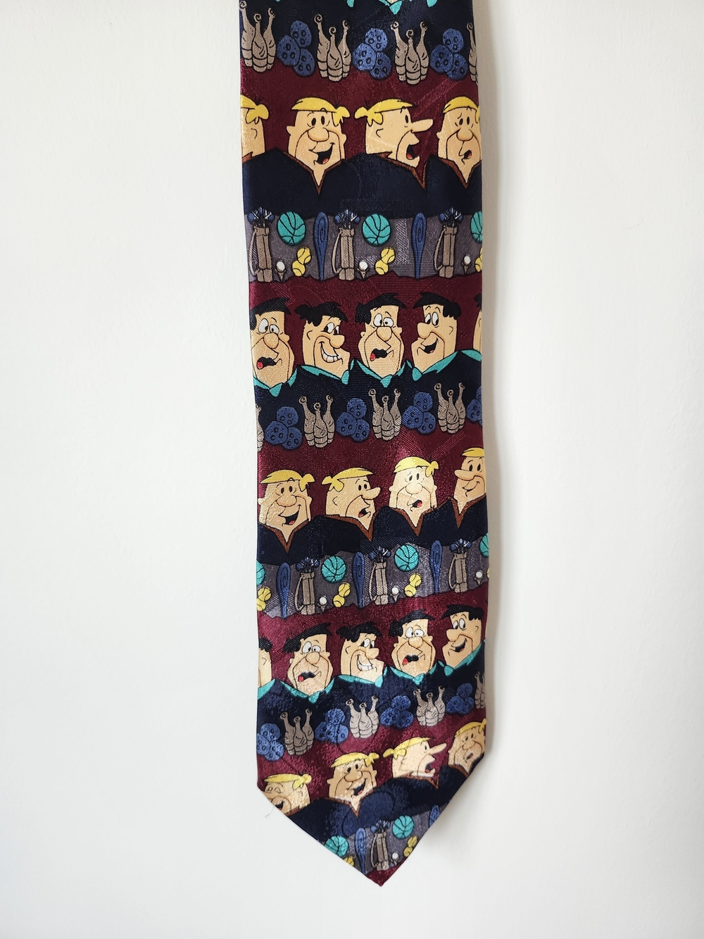 Flintstones Retro Burgundy Bowling Golf Sports Novelty Character Tie